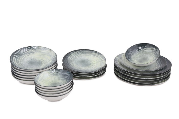 Hermia GBSATN24Y4101630 Vajilla de 24 Piezas de Porcelana en Crema, Verde y Negro